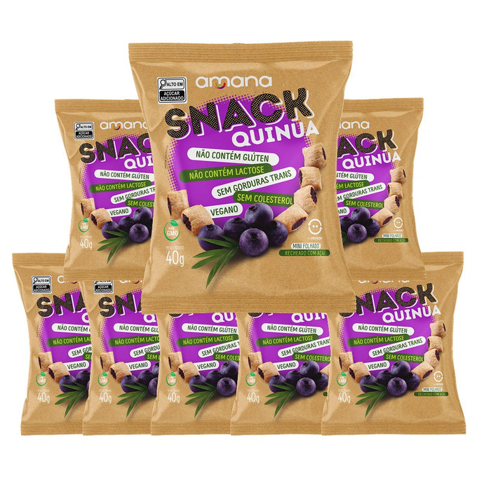 Pack com 8 pacotes de Snack de Quinua recheado de açaí