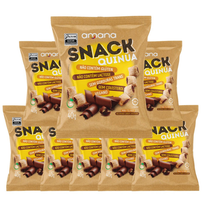 Pack com 8 pacotes de Snack de Quinua recheado sabor chocolate
