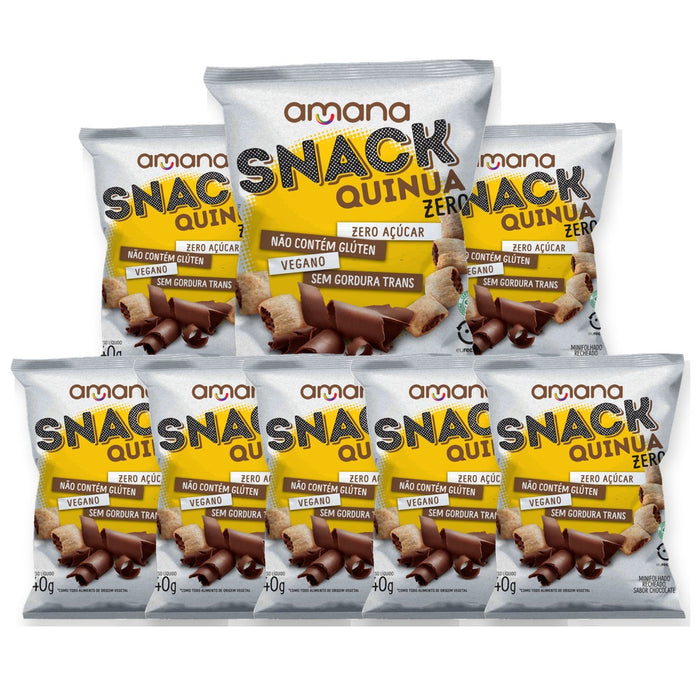 Pack com 8 pacotes de Snack de Quinua Zero Açúcar recheado de chocolate