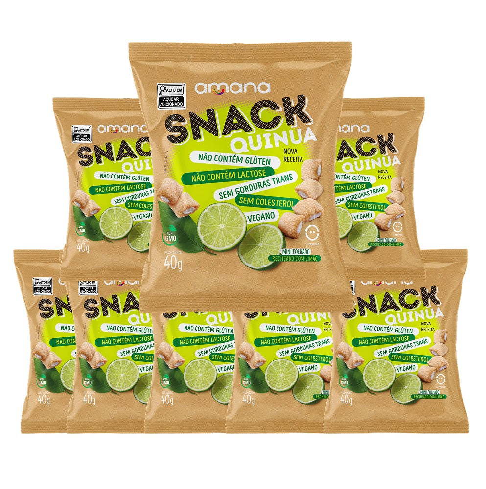 Pack com 8 pacotes de Snack de Quinua recheado de limão