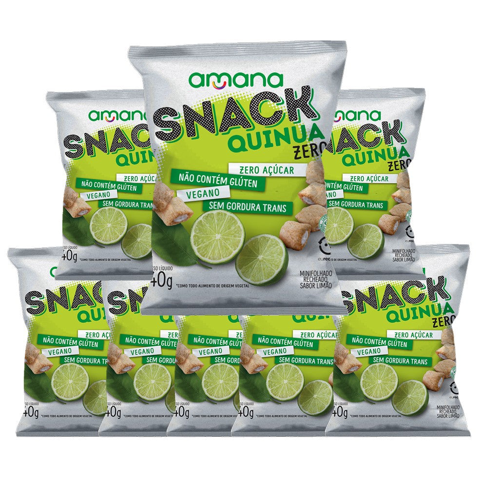 Pack com 8 pacotes de Snack de Quinua Zero Açúcar recheado de limão