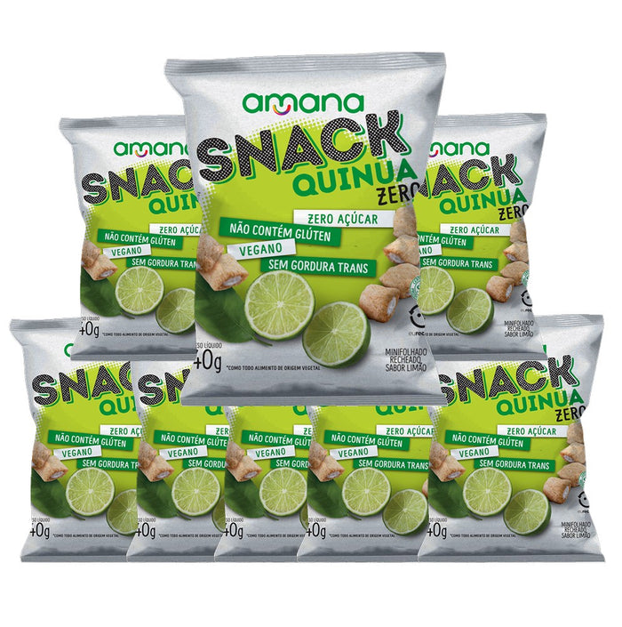 Pack com 8 pacotes de Snack de Quinua Zero Açúcar recheado de limão
