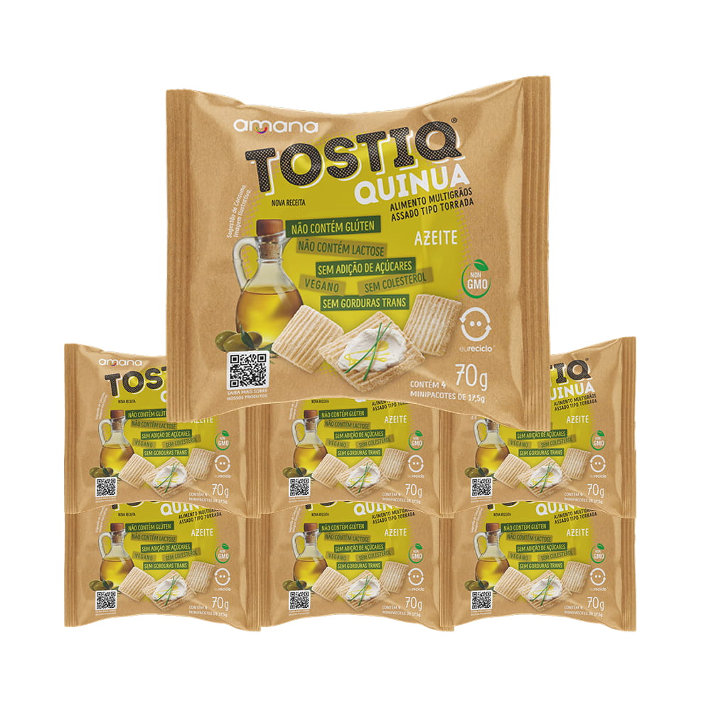 Pack com 7 pacotes de TostiQ Quinua Azeite Zero Açúcar