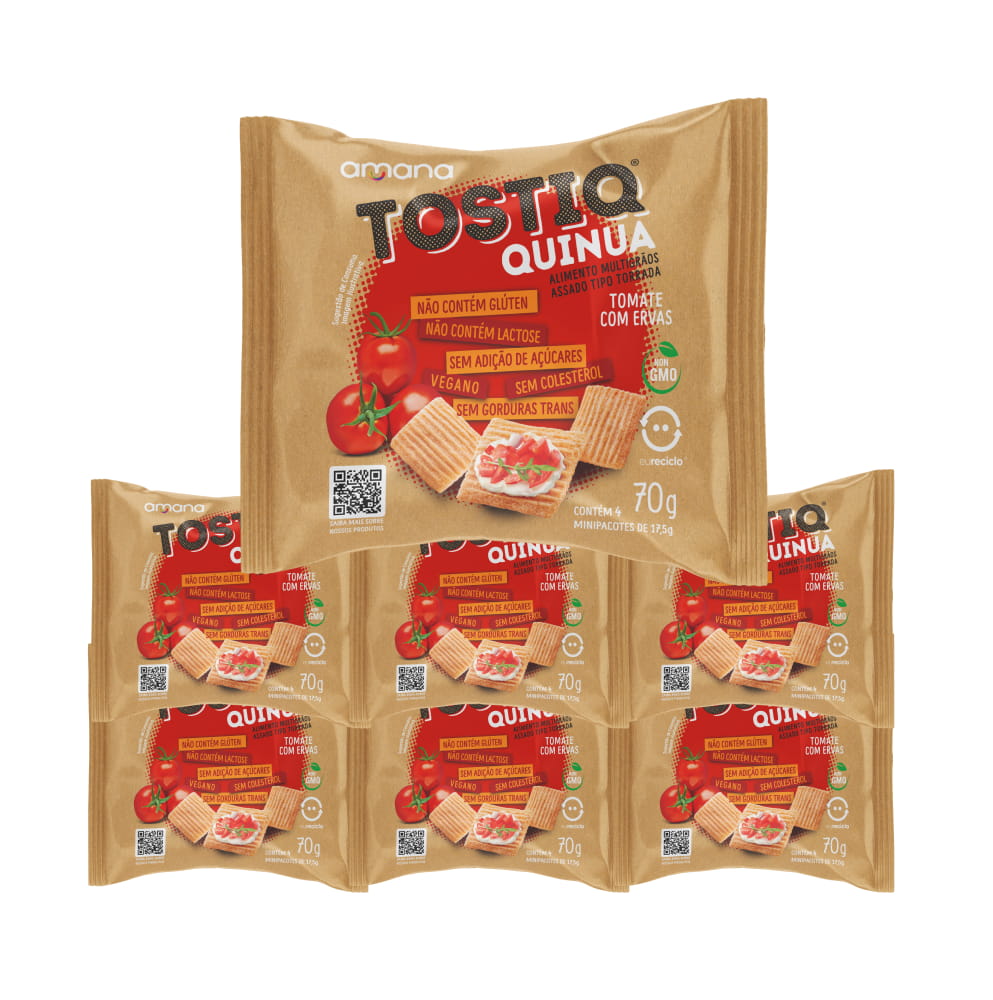 TostiQ Quinua Tomate com Ervas Zero Açúcar — Pack c/ 7 — embalagem